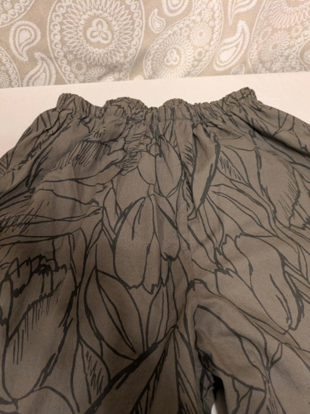 Bryn Walker Harem Pants Olive Green Floral Balloon Lagenlook Cropped Elastic - Picture 5 of 9